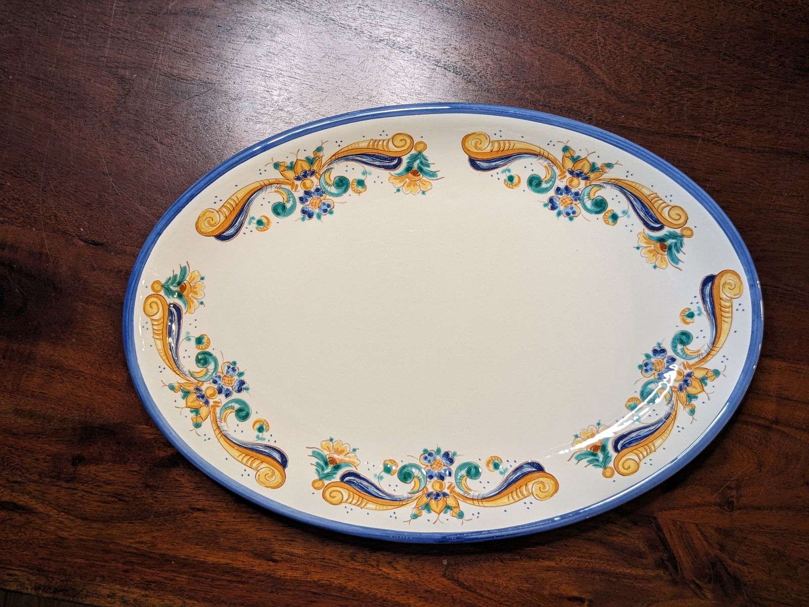 Made in italy, stunning large oval ceramic serving dish with blue