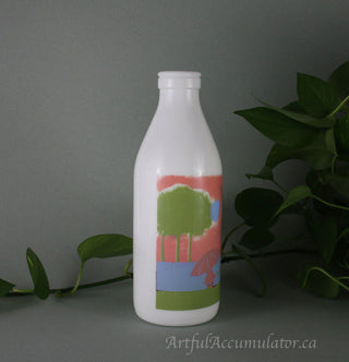 Milk Glass Bottle by Arpac with design: park in the rain with umbrella and fishing pole -  - #tag1# - #tag2# - #tag3# - #tag4# - the Artful Accumulator's Vintage Boutique
