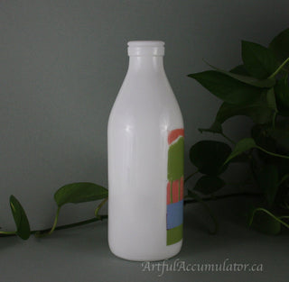 Milk Glass Bottle by Arpac with design: park in the rain with umbrella and fishing pole -  - #tag1# - #tag2# - #tag3# - #tag4# - the Artful Accumulator's Vintage Boutique