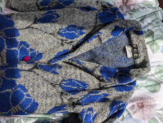 Mohair blue florals on gray sweater oversized - Artful Accumulator Boutique Vintage