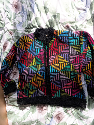 Multicolor rainbow patterned stripes black sweater - Artful Accumulator Boutique Vintage
