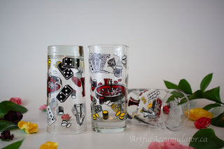 One glass: highball with casino, chess, etc -  - #tag1# - #tag2# - #tag3# - #tag4# - the Artful Accumulator's Vintage Boutique
