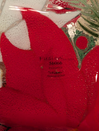 Holiday Red & White Poinsettia holiday plate made with Fused Glass