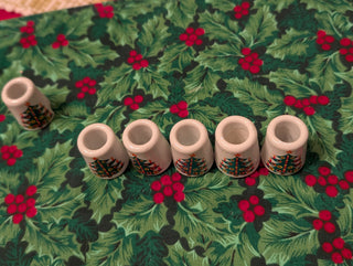 set of 6, Tiny Candle Holders Adorned with Christmas Trees