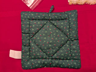 Holiday Plaid Bell with Red Bow on sewn Trivet, decorative, hanging, R.D & D 1993