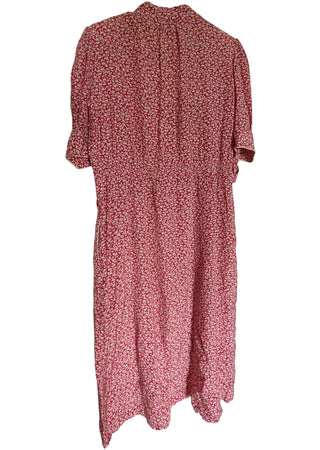 Red and cream dress by aquarelle with berries and leafy branch pattern