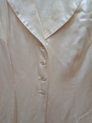 Creamy shiny button up vintage dress or jacket with clear faceted crystal buttons