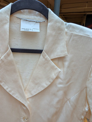 Creamy shiny button up vintage dress or jacket with clear faceted crystal buttons