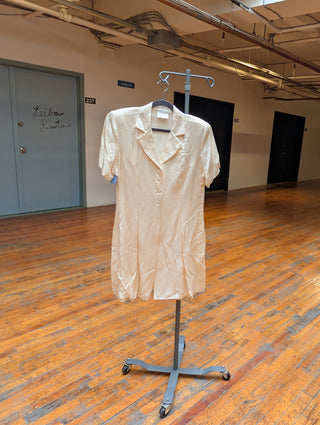 Creamy shiny button up vintage dress or jacket with clear faceted crystal buttons