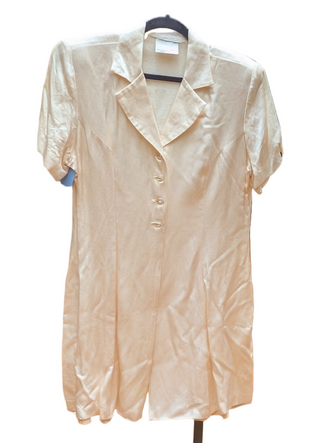 Creamy shiny button up vintage dress or jacket with clear faceted crystal buttons