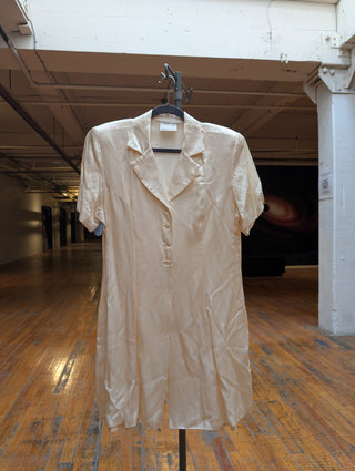 Creamy shiny button up vintage dress or jacket with clear faceted crystal buttons