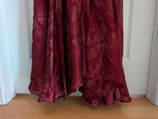 *sold out* Long dress crimson with circle skirt, gold leaves