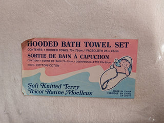 Pink and White Hooded bath towel face towel set for baby, 100% cotton, patterned
