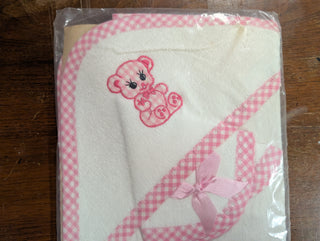Pink and White Hooded bath towel face towel set for baby, 100% cotton, patterned