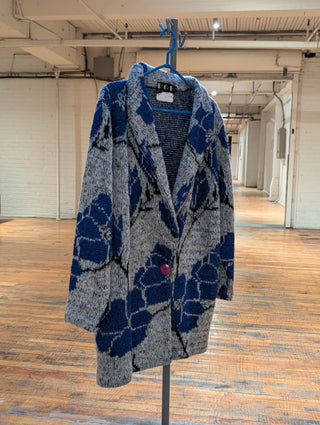 *sold out* Cozy Mohair sweater with blue florals on gray, oversized