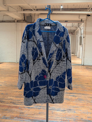 *sold out* Cozy Mohair sweater with blue florals on gray, oversized