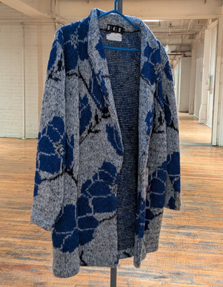 *sold out* Cozy Mohair sweater with blue florals on gray, oversized