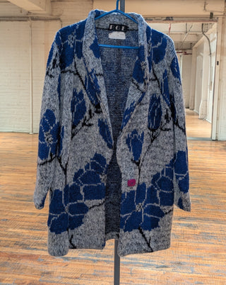 *sold out* Cozy Mohair sweater with blue florals on gray, oversized