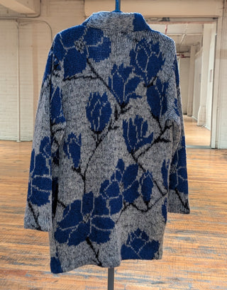 *sold out* Cozy Mohair sweater with blue florals on gray, oversized