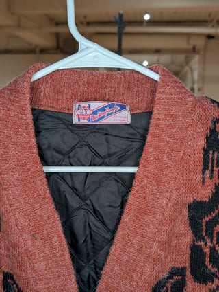 *sold out* Cozy rose garden sweater, lined with quilted fabric, snap buttons, copper color - Artful Accumulator Boutique Vintage