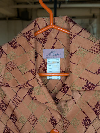 Blazer court boutonné à carreaux à broderie orange roux