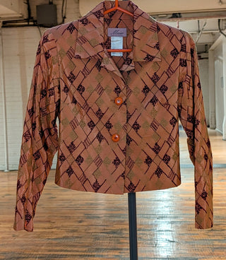 Blazer court boutonné à carreaux à broderie orange roux
