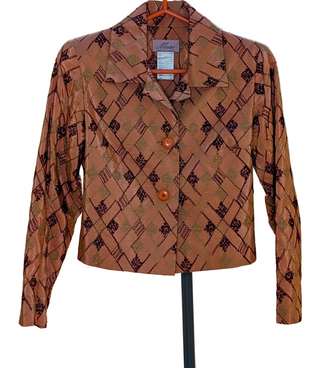 Russet orange embroidered checkered plaid short button up blazer