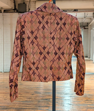Blazer court boutonné à carreaux à broderie orange roux