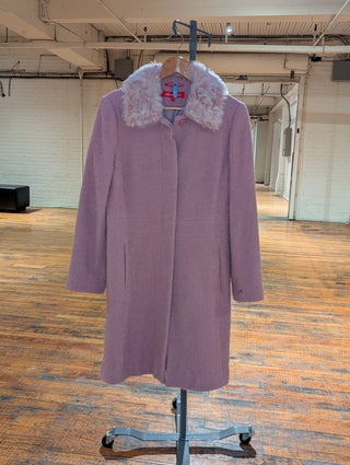 Light pinkish purple coat with faux fur collar