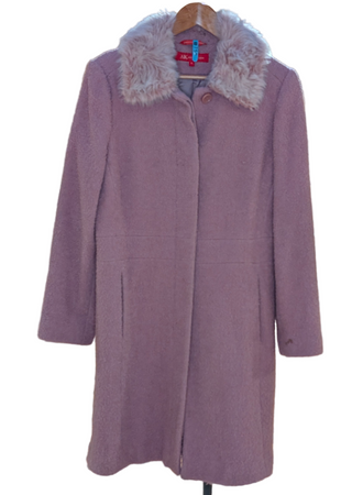 Light pinkish purple coat with faux fur collar