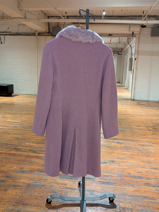Light pinkish purple coat with faux fur collar