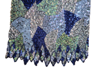Dazzling sequin-covered party dress in sapphire, light green, silver, and dusty blue - extra small - Artful Accumulator Boutique Vintage