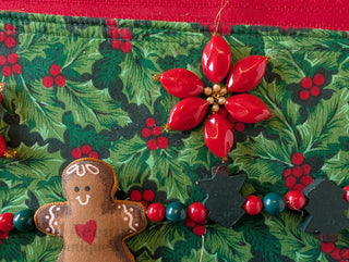 set of 5, Hand Beaded Poinsettias with pearls and hanging string
