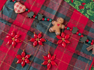set of 5, Hand Beaded Poinsettias with pearls and hanging string
