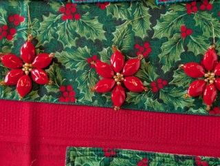 set of 5, Hand Beaded Poinsettias with pearls and hanging string