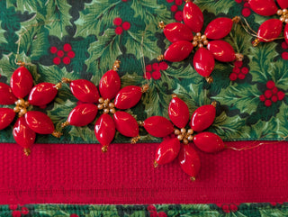 set of 5, Hand Beaded Poinsettias with pearls and hanging string