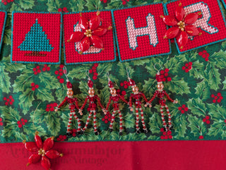 set of 5, beaded miniature nutcracker men with hanging string handmade