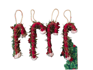 Set of 4: Rope Yarn Candy Canes with Tinsel, soft and fuzzy