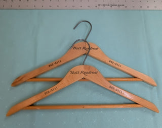 Set of 2, Holt Renfrew 842-5111, wooden clothing hanger, Montréal Quebec Canada