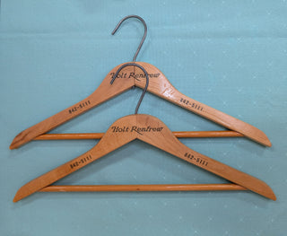 Set of 2, Holt Renfrew 842-5111, wooden clothing hanger, Montréal Quebec Canada