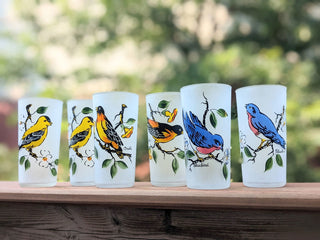 "Painted Bird" etched glassware vintage glassware -  - #tag1# - #tag2# - #tag3# - #tag4# - the Artful Accumulator's Vintage Boutique