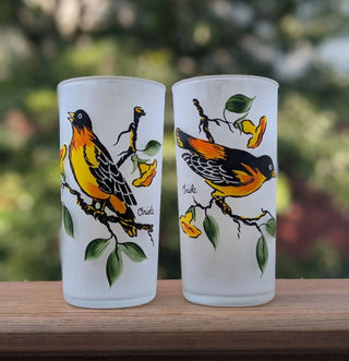 "Painted Bird" etched glassware vintage glassware -  - #tag1# - #tag2# - #tag3# - #tag4# - the Artful Accumulator's Vintage Boutique