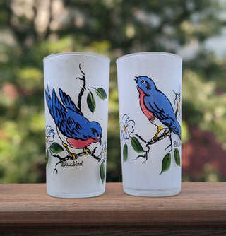 "Painted Bird" etched glassware vintage glassware -  - #tag1# - #tag2# - #tag3# - #tag4# - the Artful Accumulator's Vintage Boutique