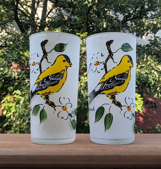 "Painted Bird" etched glassware vintage glassware -  - #tag1# - #tag2# - #tag3# - #tag4# - the Artful Accumulator's Vintage Boutique