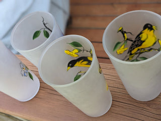 "Painted Bird" etched glassware vintage glassware -  - #tag1# - #tag2# - #tag3# - #tag4# - the Artful Accumulator's Vintage Boutique