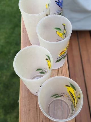 "Painted Bird" etched glassware vintage glassware -  - #tag1# - #tag2# - #tag3# - #tag4# - the Artful Accumulator's Vintage Boutique