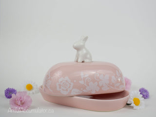 Pink Bunny Butter Tray -  - #tag1# - #tag2# - #tag3# - #tag4# - the Artful Accumulator's Vintage Boutique
