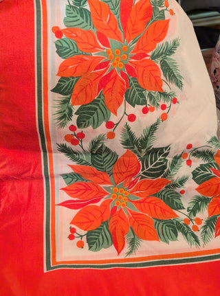 Rectangular Poinsettia holiday tablecloth -  - #tag1# - #tag2# - #tag3# - #tag4# - the Artful Accumulator's Vintage Boutique