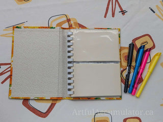 Retro orange & yellow floral photo album with gold title, holds 48 4 5/8 x 3 1/4 photos, album removable from cover -  - #tag1# - #tag2# - #tag3# - #tag4# - the Artful Accumulator's Vintage Boutique
