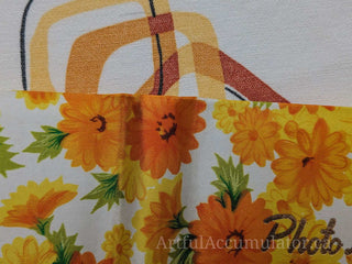 Retro orange & yellow floral photo album with gold title, holds 48 4 5/8 x 3 1/4 photos, album removable from cover -  - #tag1# - #tag2# - #tag3# - #tag4# - the Artful Accumulator's Vintage Boutique